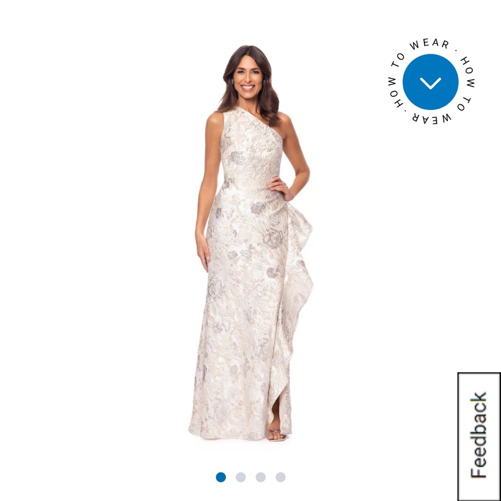Xscape One-Shoulder Floral Dress in Cream
